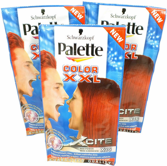 3x Schwarzkopf Red Power X36 Palette Color XXL Xcite 25ml - Hair Colour