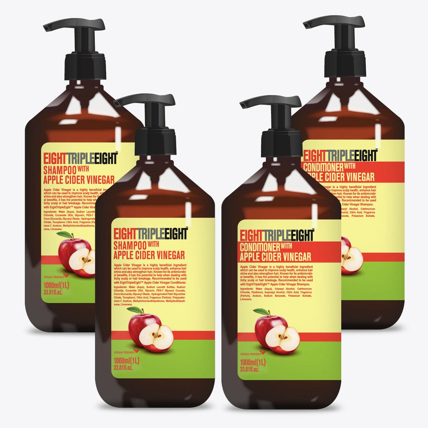 EightTripleEight Apple Cider Vinegar Hair  2x Shampoo & 2x Conditioner 1 Litre