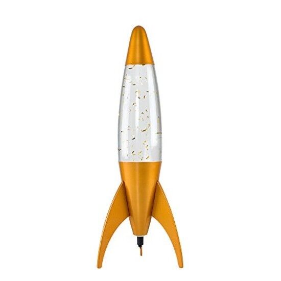 Large Novelty Retro Sensory Motion Rocket Glitter Lamp in a Gold Finish - 50cm