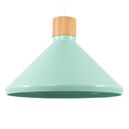 Modern Gloss Duck Egg Blue Metal and Wood Tapered Ceiling Pendant Light Shade