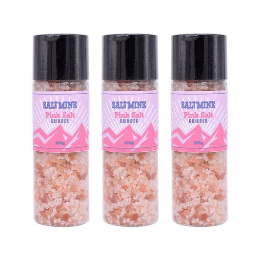 3x Saltmine Pink Rock Salt Himalayan Pink Salt Grinder 375g