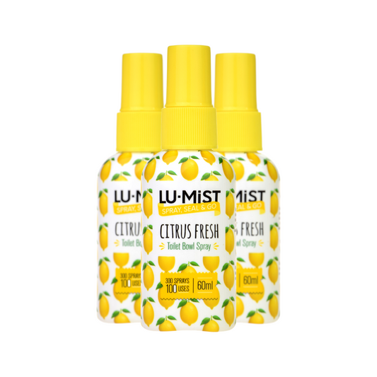 3x Lu Mist Citrus Fresh Toilet Bowl Spray 60ml/300 Sprays Each