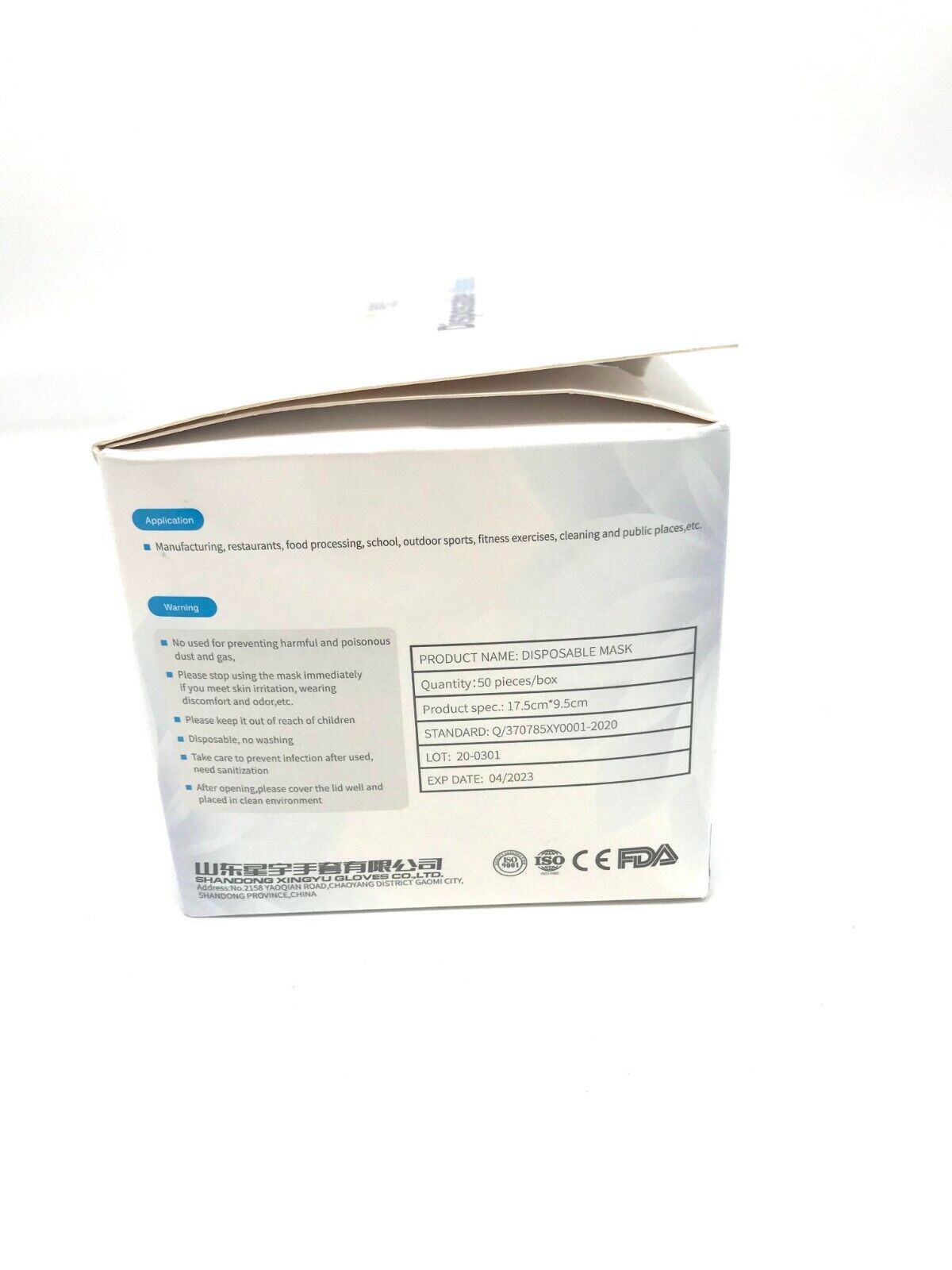 50 Pack Disposable Face mask 3 Ply Filtration non woven material