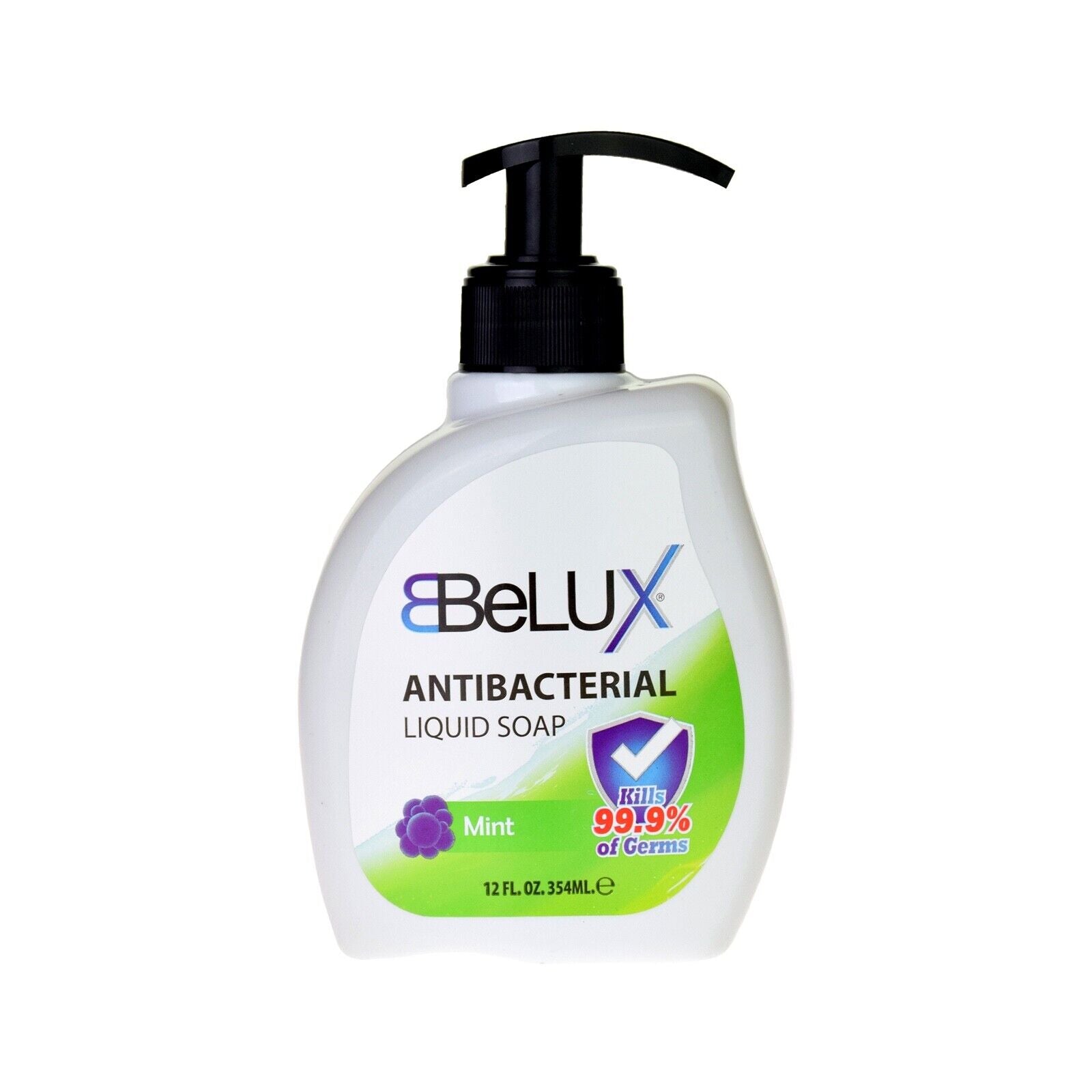 12 PACK BELUX Hand Wash MINT & REFRESHING Liquid Soap ANTI-BACTERIA 354ml 1 PUMP