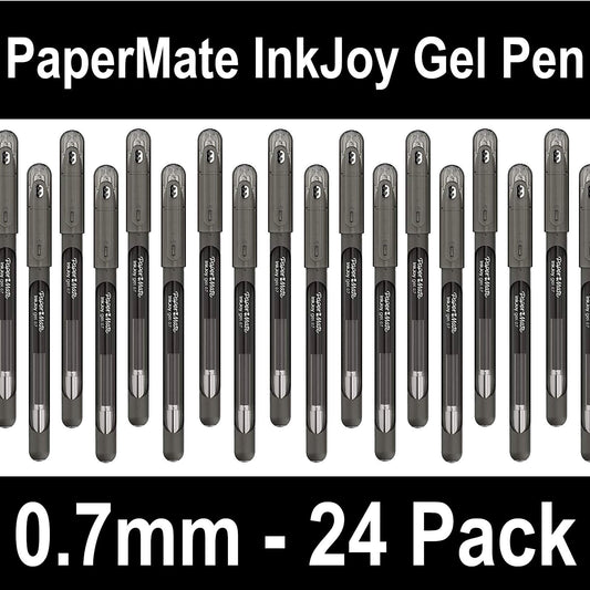 24x Papermate InkJoy Gel Ink Pens 0.7mm Medium Nib Capped Jet Black (2/Pack)
