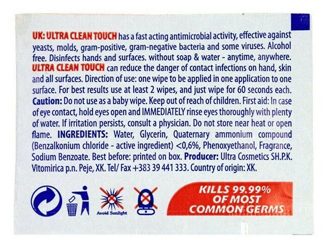 100 x Antibac Hand Surface Sanitiser Cleaner Wipes Kills 99.9% SINGLE WIPES