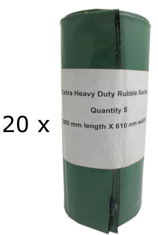 100x Extra Heavy Duty Rubble Sacks Green Extra Strong Bags
